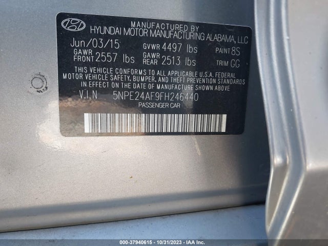 2015 HYUNDAI SONATA SE VIN: 5NPE24AF9FH246440