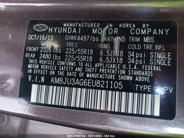 Hyundai Tucson Limited 2014 KM8JU3AG6EU821105 Image 9