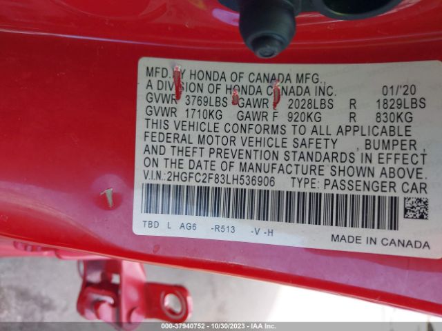 2HGFC2F83LH536906 Honda Civic Sedan Sport