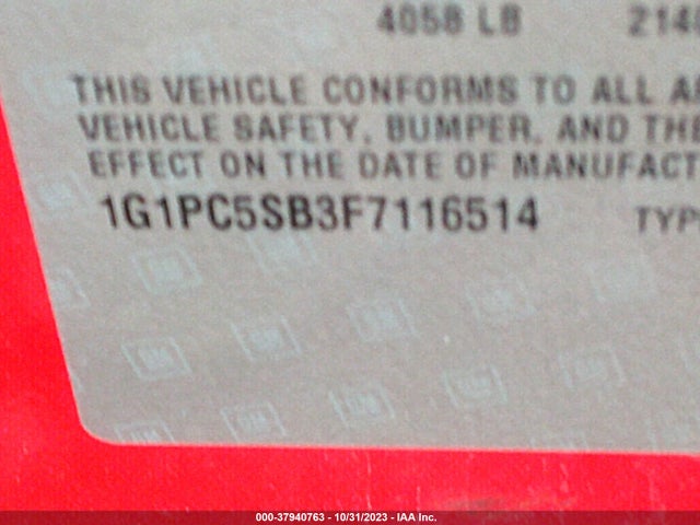 Chevrolet CRUZE LT 2015 1G1PC5SB3F7116514 Image 9