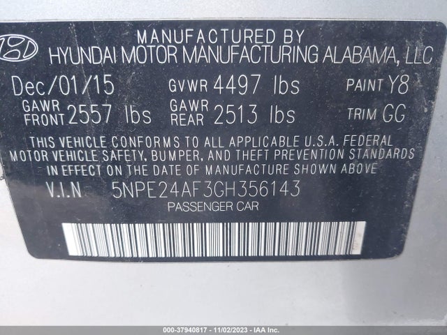 Hyundai Sonata 2.4l Se 2016 5NPE24AF3GH356143 Image 9