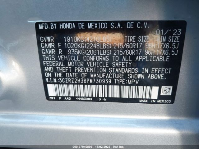 3CZRZ2H36PM730939 Honda Hr-v Awd Lx
