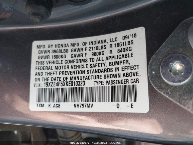 Honda INSIGHT EX 2019 19XZE4F5XKE010323 Image 9