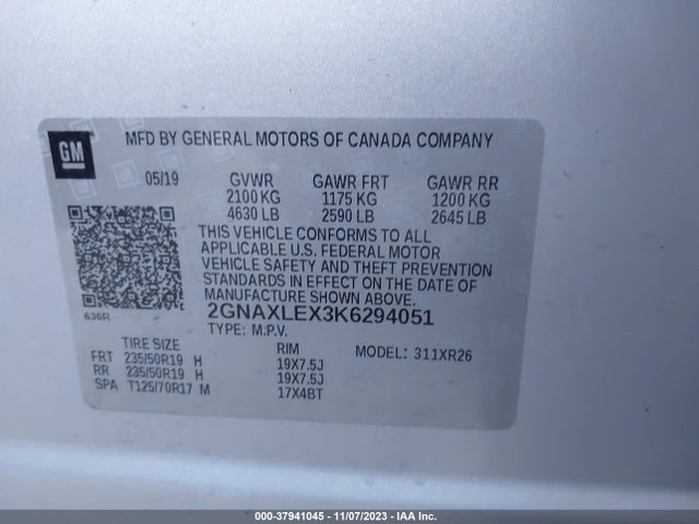 Chevrolet EQUINOX LT 2019 2GNAXLEX3K6294051 Image 9