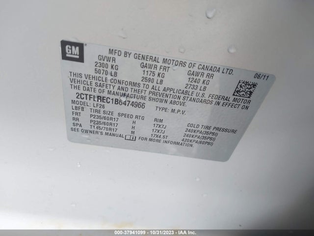 2011 GMC TERRAIN SLE-1 VIN: 2CTFLREC1B6474966