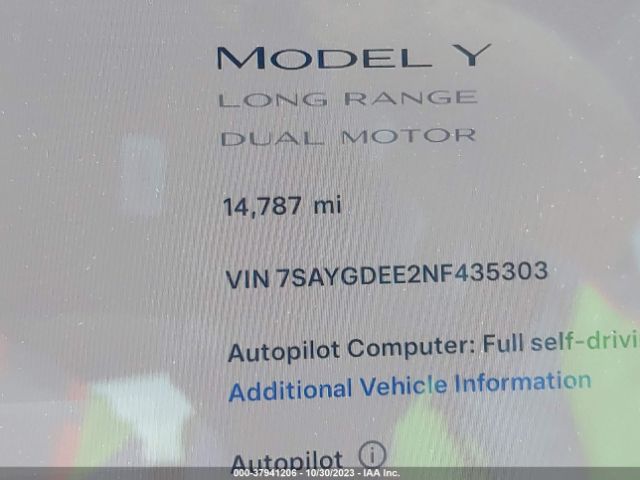 7SAYGDEE2NF435303 Tesla Model Y Long Range Dual Motor All-wheel Drive