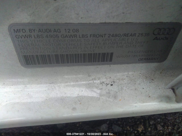 2009 AUDI A4 2.0T PREM PLUS VIN: WAUSF78K59N049245