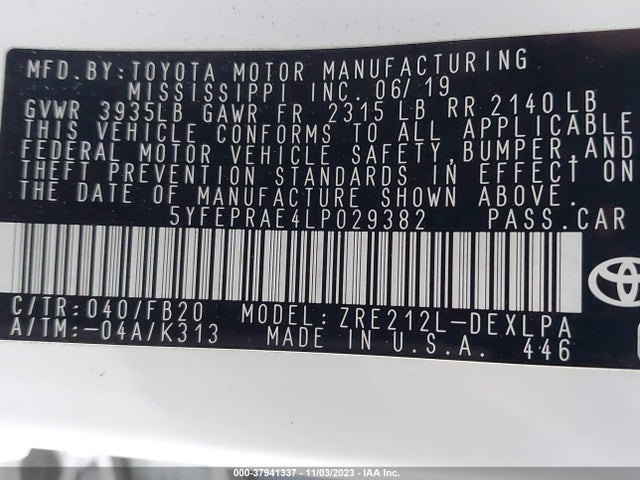 Toyota COROLLA LE 2020 5YFEPRAE4LP029382 Image 9