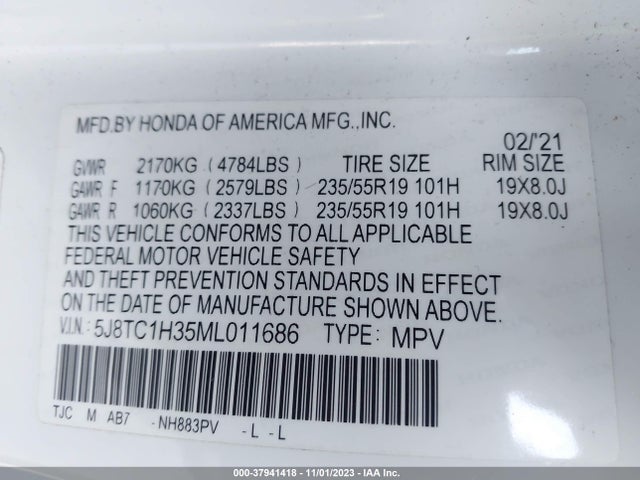 5J8TC1H35ML011686 Acura Rdx Standard