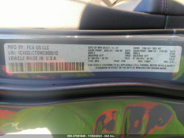 1C4SDJCT0MC805512 Dodge Durango R/t Awd