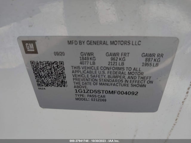 Chevrolet MALIBU LT 2021 1G1ZD5ST0MF004092 Image 9
