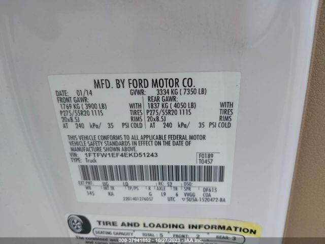 1FTFW1EF4EKD51243 Ford F-150 Xl/xlt/stx/fx4/lariat