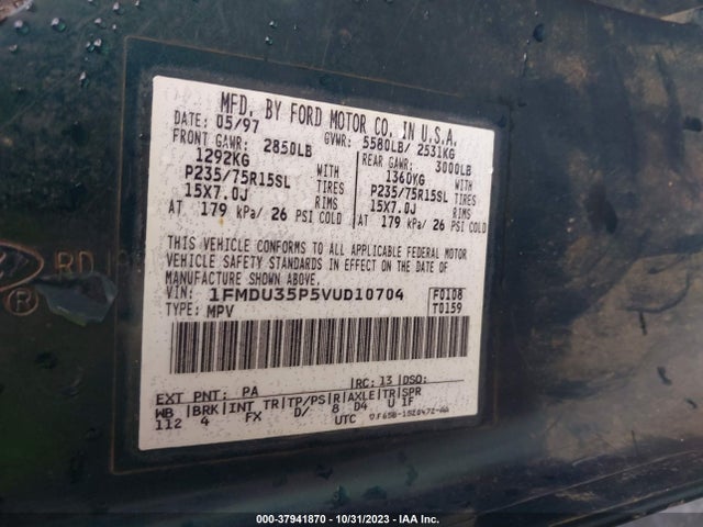 1997 FORD EXPLORER XLT/EDDIE BAUER/LIMITED VIN: 1FMDU35P5VUD10704