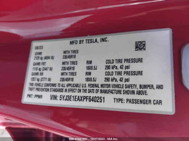 5YJ3E1EAXPF640251 Tesla MODEL 3