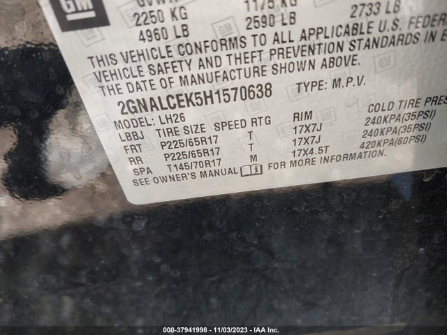 Chevrolet EQUINOX LT 2017 2GNALCEK5H1570638 Image 9