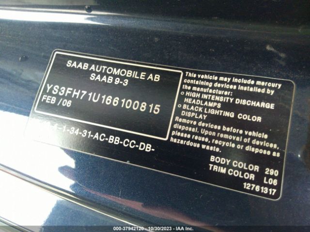 2006 SAAB 9-3 YS3FH71U166100815 Photo 8