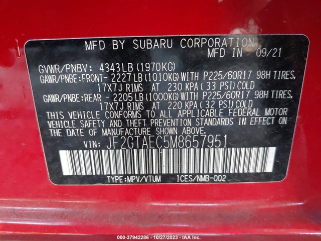 Subaru Crosstrek Premium 2021 JF2GTAEC5M8657951 Image 9