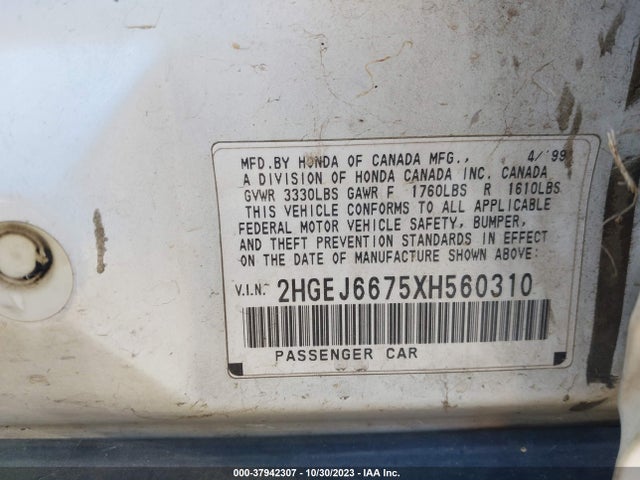1999 HONDA CIVIC LX VIN: 2HGEJ6675XH560310