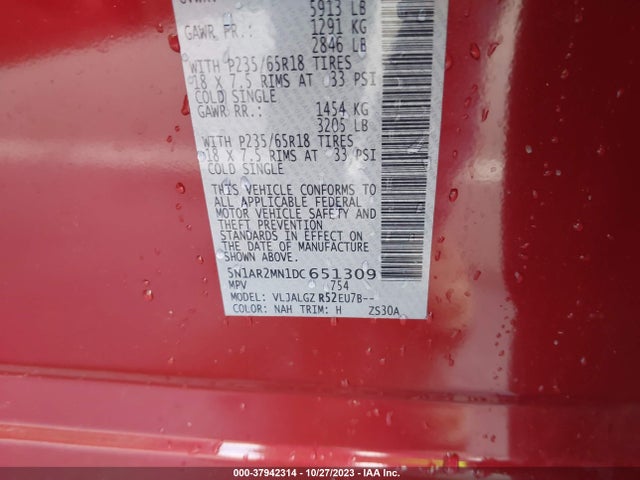 2013 NISSAN PATHFINDER SL VIN: 5N1AR2MN1DC651309