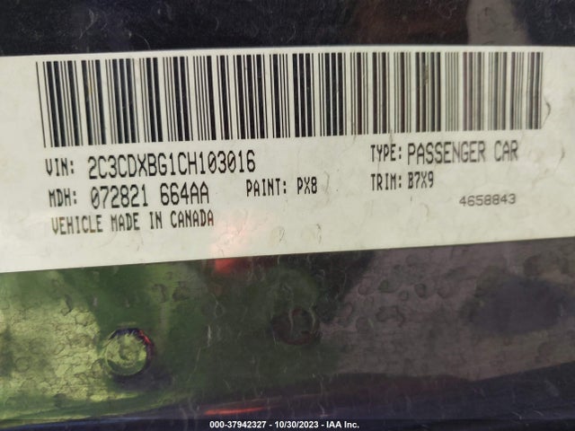 2012 DODGE CHARGER SE VIN: 2C3CDXBG1CH103016