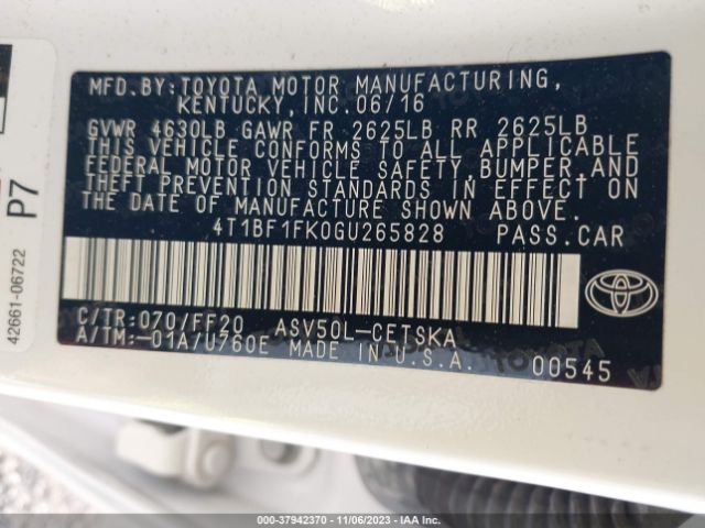 4T1BF1FK0GU265828 Toyota Camry Xle/se/le/xse