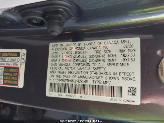 Honda CR-V EX 2020 2HKRW1H56LH422549 Image 9