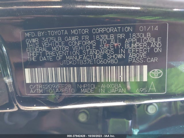 Toyota Prius C One/three/two/four 2014 JTDKDTB37E1060980 Image 9