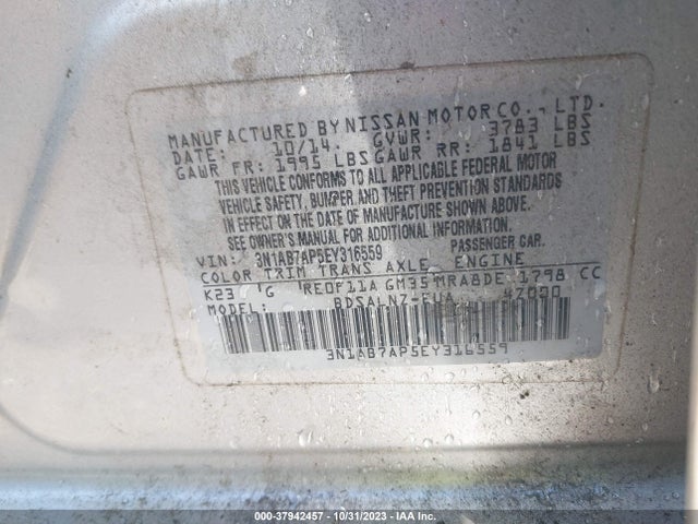 Nissan Sentra Fe+ Sv 2014 3N1AB7AP5EY316559 Image 9