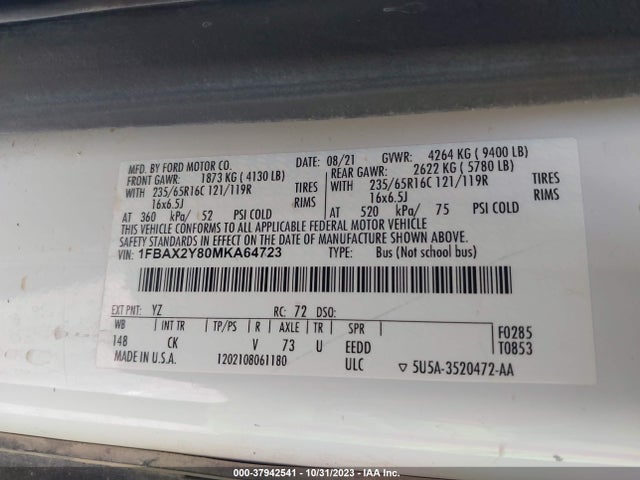 Ford Transit Passenger Wagon Xlt 2021 1FBAX2Y80MKA64723 Image 9