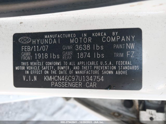 2007 HYUNDAI ACCENT GLS VIN: KMHCN46C97U134754