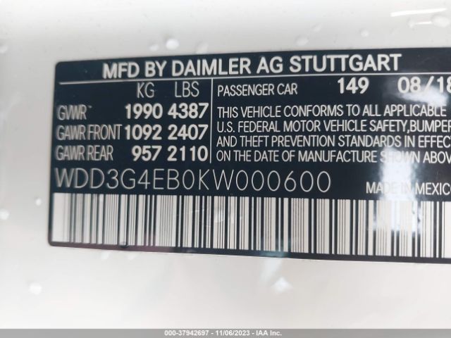 WDD3G4EB0KW000600 Mercedes-Benz A-class A 220