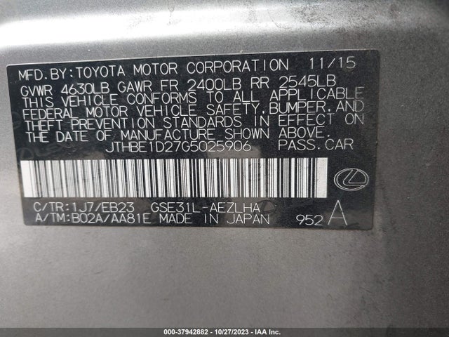 JTHBE1D27G5025906 Lexus IS 350