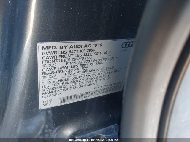 WA1EVAF18LD008822 Audi Q8 Premium Plus 55 Tfsi Quattro Tiptronic