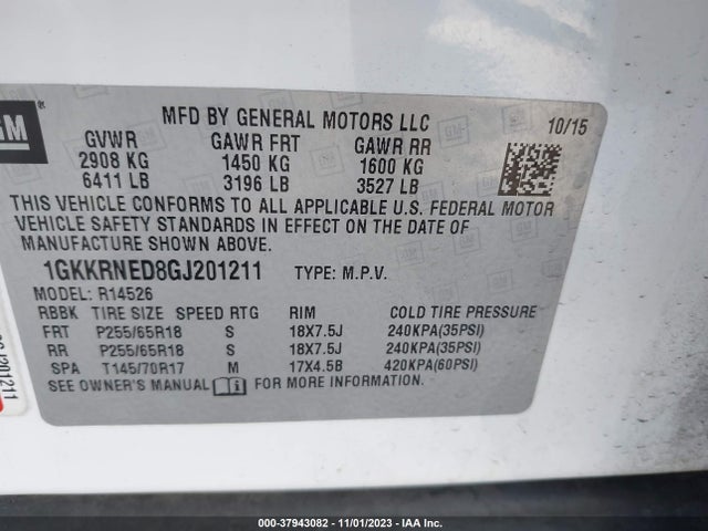 1GKKRNED8GJ201211 GMC Acadia Sle-1