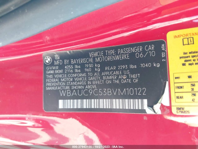 2011 BMW 135I VIN: WBAUC9C53BVM10122