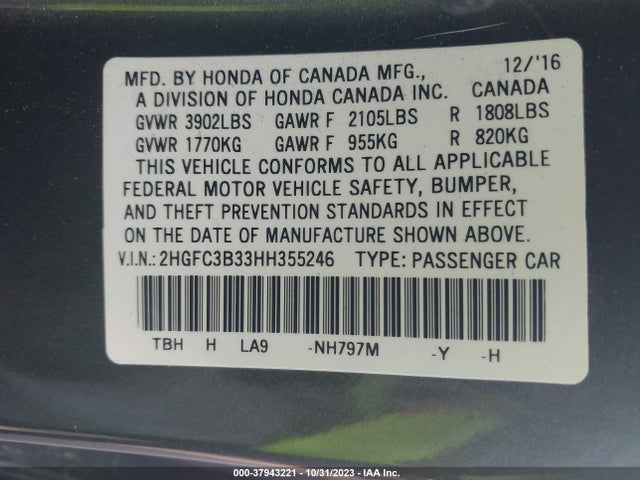 Honda Civic Ex-t 2017 2HGFC3B33HH355246 Image 9