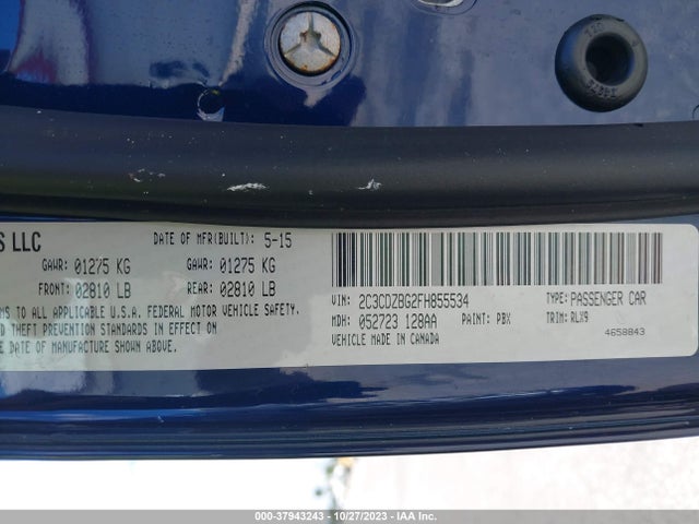 Dodge Challenger Sxt Plus Or R/t Plus 2015 2C3CDZBG2FH855534 Image 9
