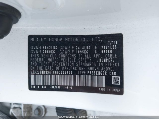 JHMCR6F39HC006430 Honda ACCORD HYBRID