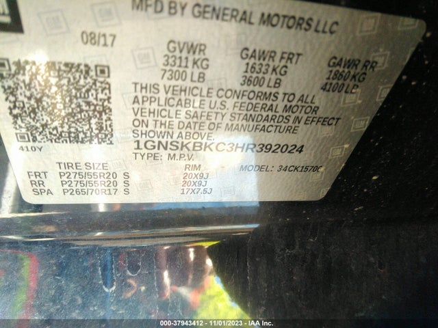 Chevrolet Tahoe Lt 2017 1GNSKBKC3HR392024 Image 9