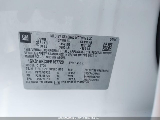 1GKS1AKC0FR167728 GMC YUKON SLE