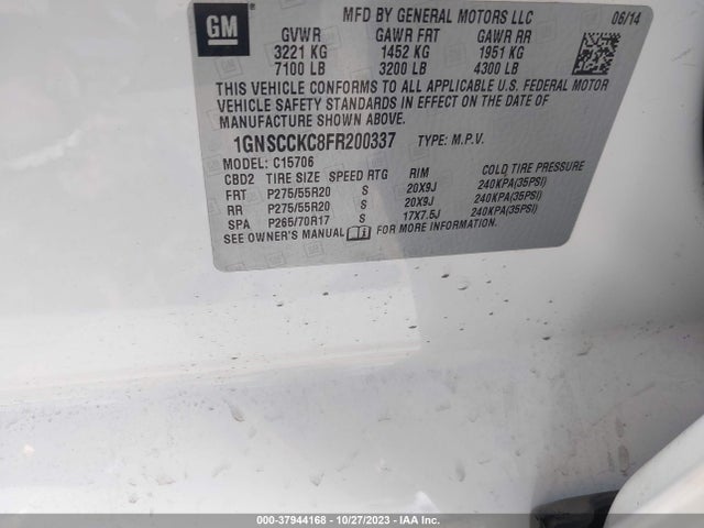 Chevrolet Tahoe Ltz 2015 1GNSCCKC8FR200337 Image 9