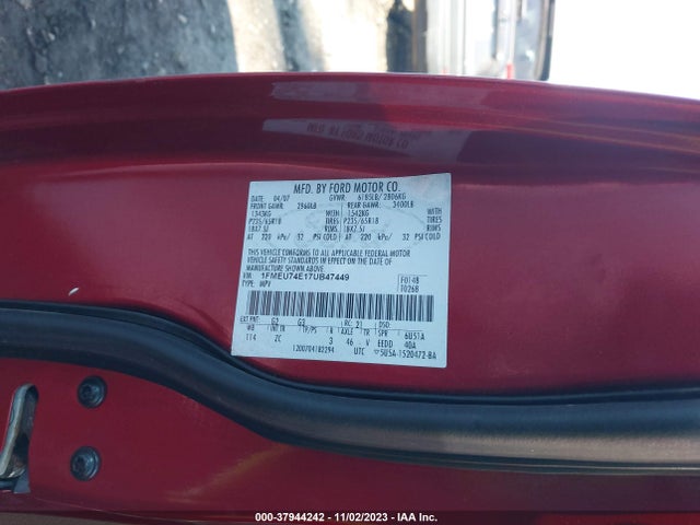 2007 FORD EXPLORER EDDIE BAUER VIN: 1FMEU74E17UB47449