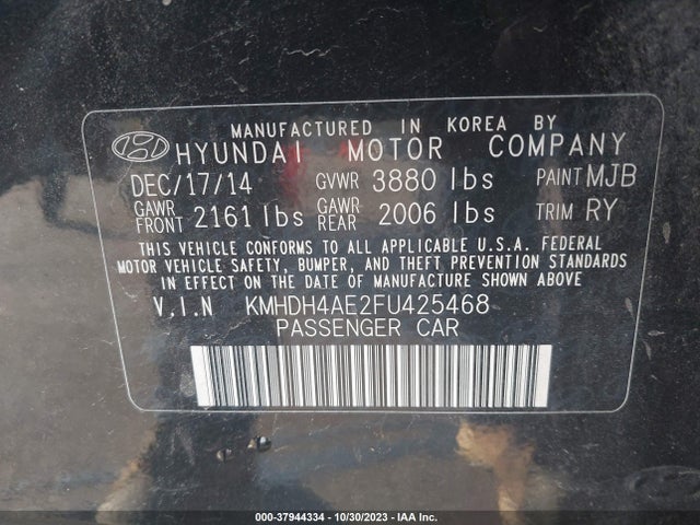 2015 HYUNDAI ELANTRA SE (ULSAN PLANT) VIN: KMHDH4AE2FU425468