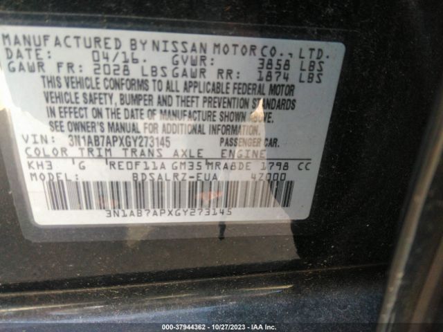 3N1AB7APXGY273145 Nissan SENTRA SR