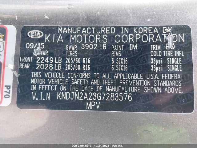 37944516 :رقم المزاد ، KNDJN2A23G7283576 vin ، 2016 Kia Soul مزاد بيع