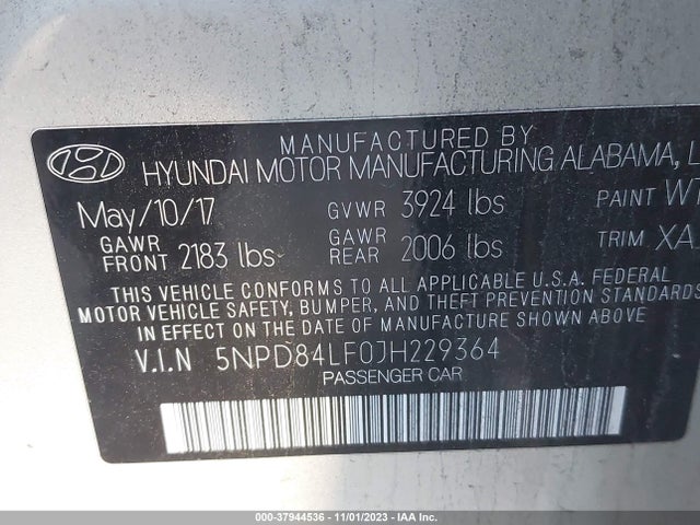 2018 HYUNDAI ELANTRA VALUE EDITION VIN: 5NPD84LF0JH229364