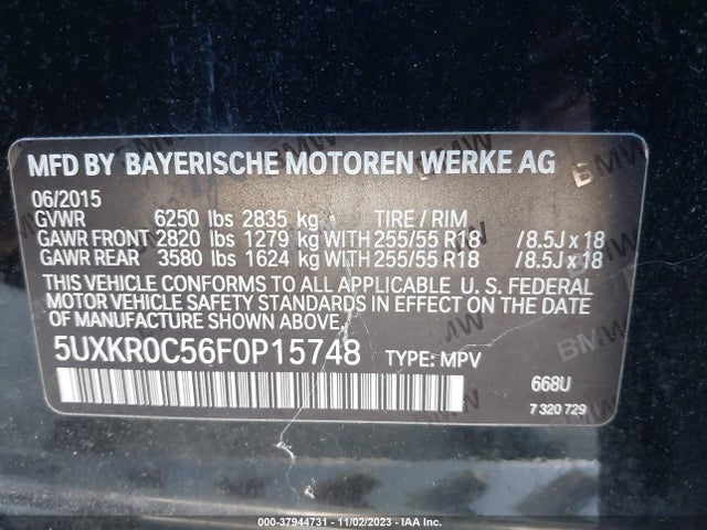 BMW X5 Xdrive35i 2015 5UXKR0C56F0P15748 Image 9