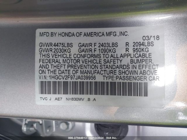 1HGCV2F97JA039956 Honda Accord Touring 2.0t