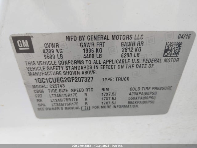 Chevrolet Silverado 2500hd Wt 2016 1GC1CUEG2GF207327 Image 9