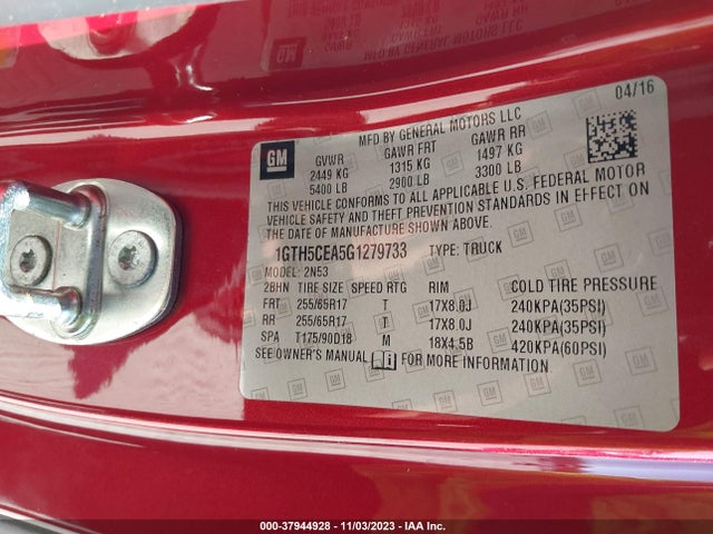 GMC CANYON SLE 2016 1GTH5CEA5G1279733 Image 9